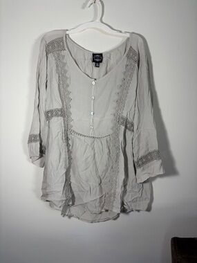 Le Marais Paris Light Gray Crochet-Trim Peasant Tunic - Viscose - XL